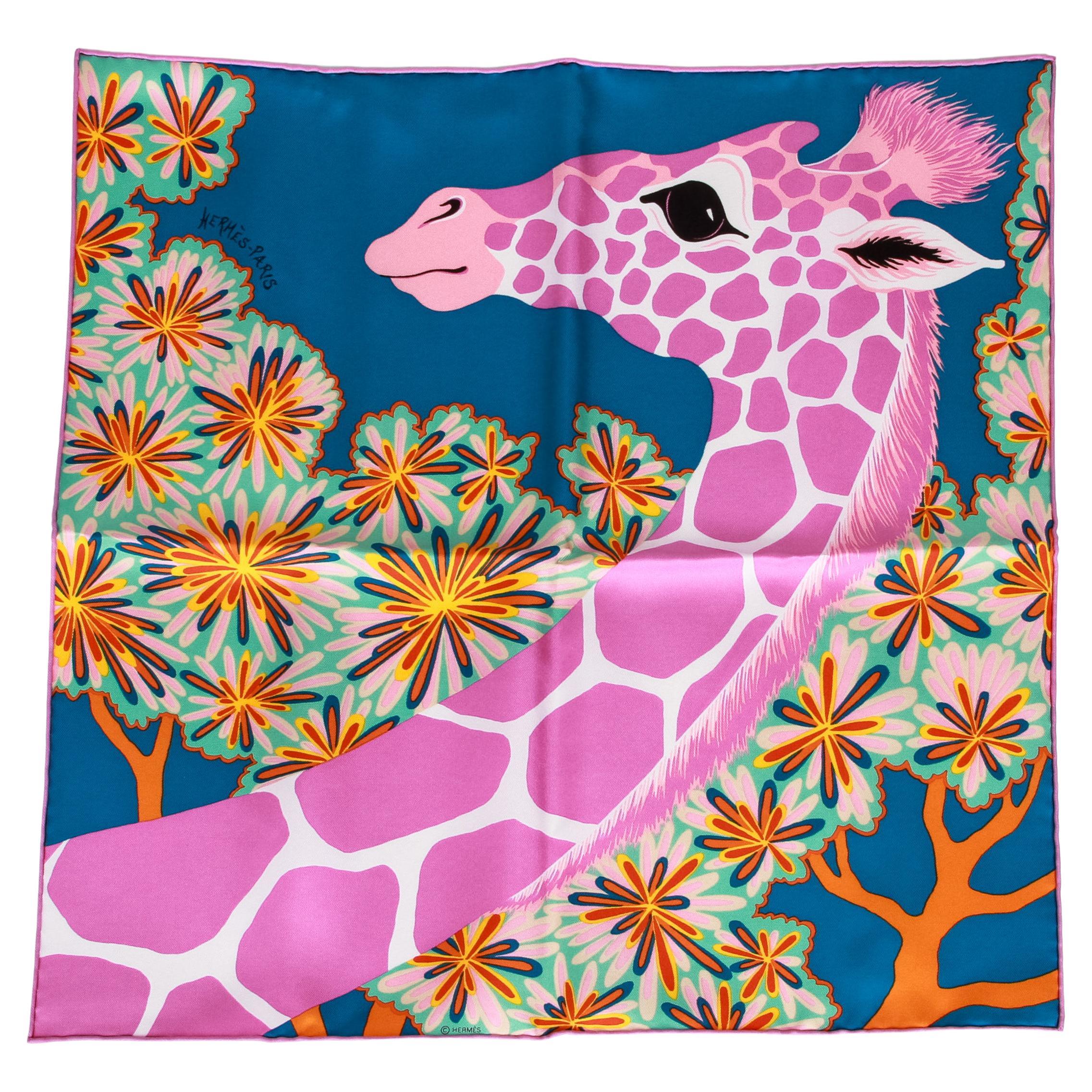 New Hermès Pink Silk Giraffe Gavroche Scarf in Box