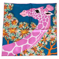 New Hermès Pink Silk Giraffe Gavroche Scarf in Box