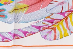 New Hermes Pink White Feather Silk Scarf in Box