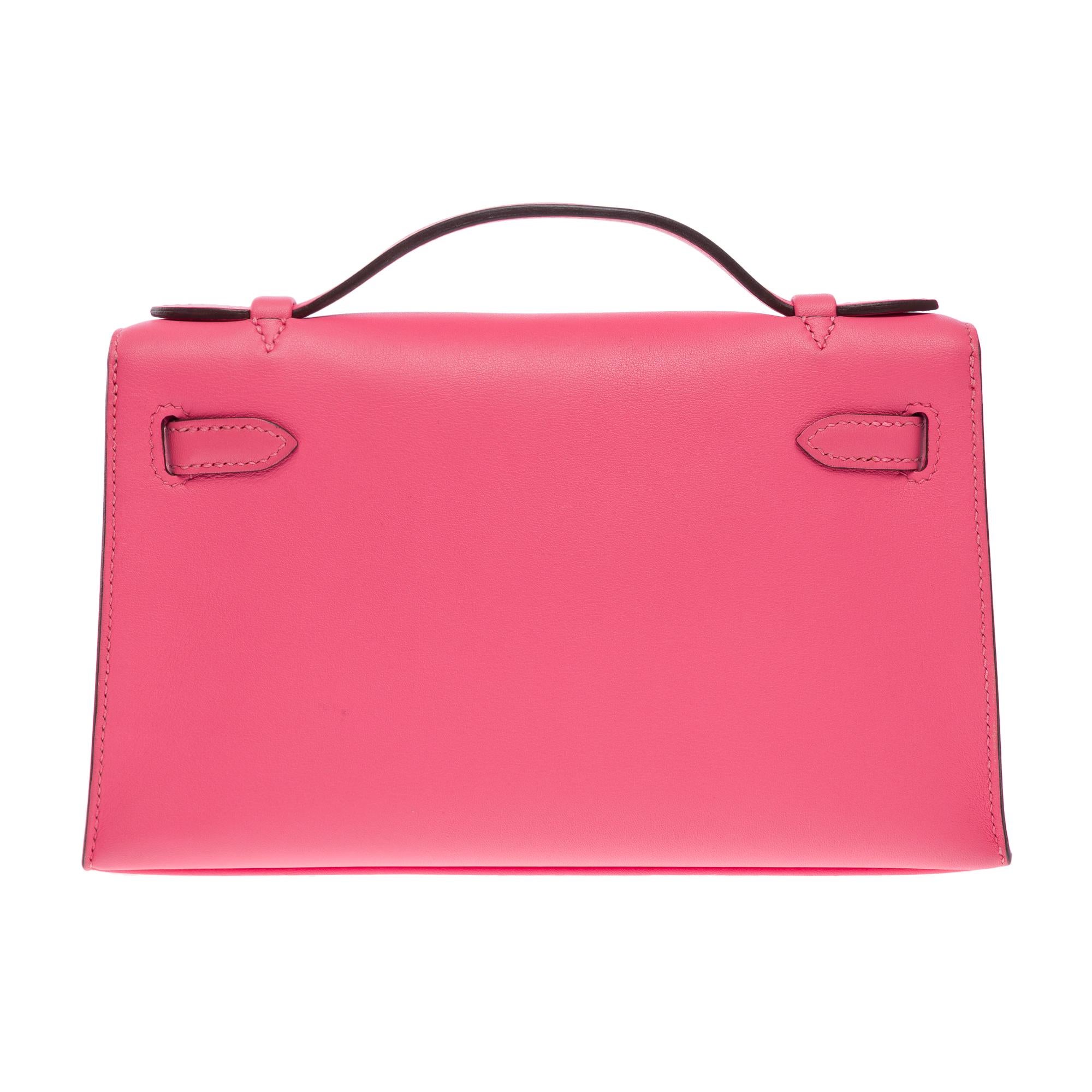 New Hermès Pochette Kelly Mini handbag in Swift Rose Azalee Pink calfskin, GHW In New Condition In Paris, IDF