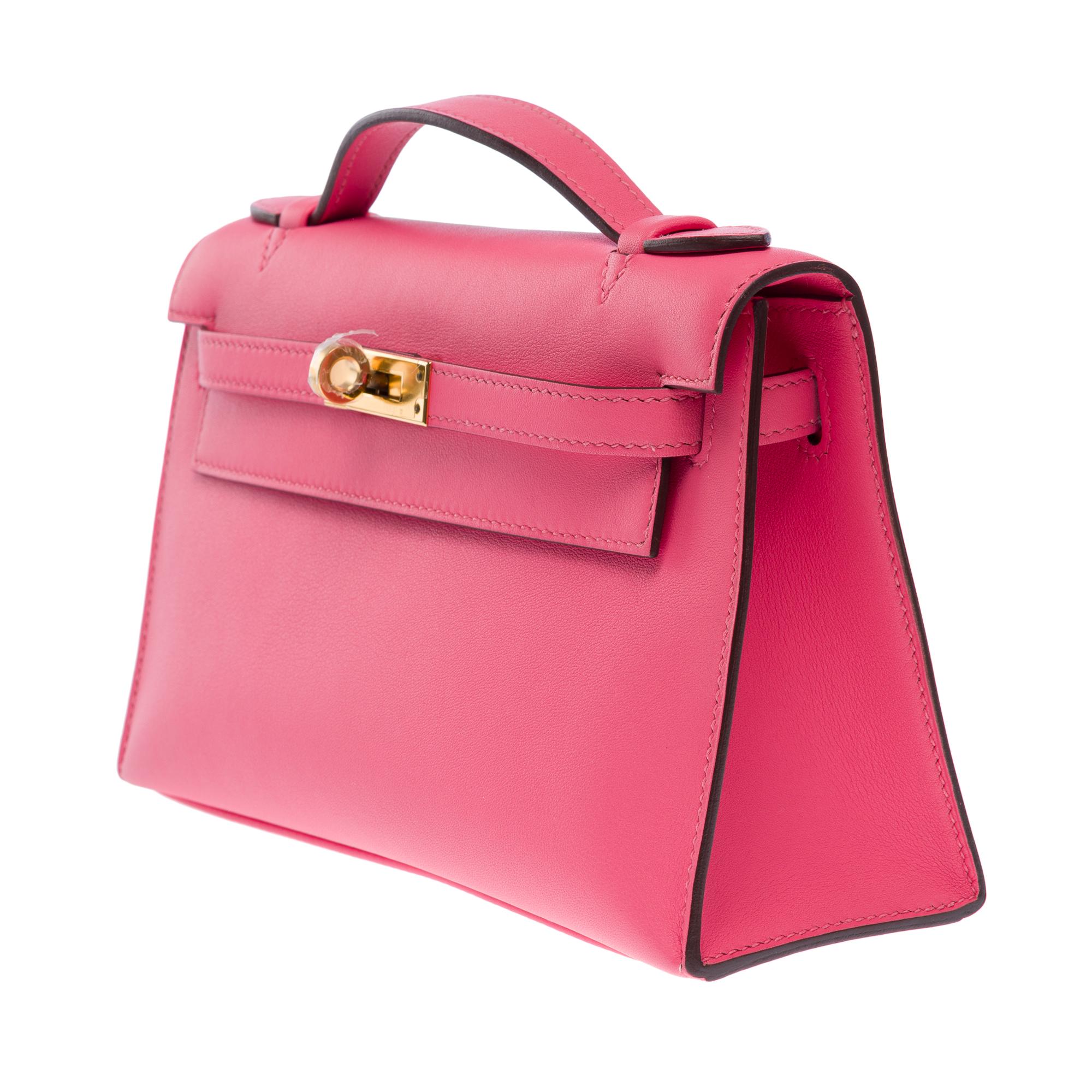 Women's New Hermès Pochette Kelly Mini handbag in Swift Rose Azalee Pink calfskin, GHW