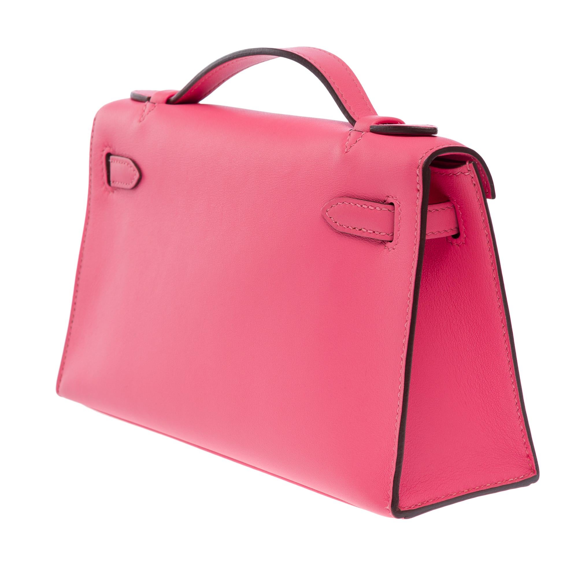 New Hermès Pochette Kelly Mini handbag in Swift Rose Azalee Pink calfskin, GHW 1