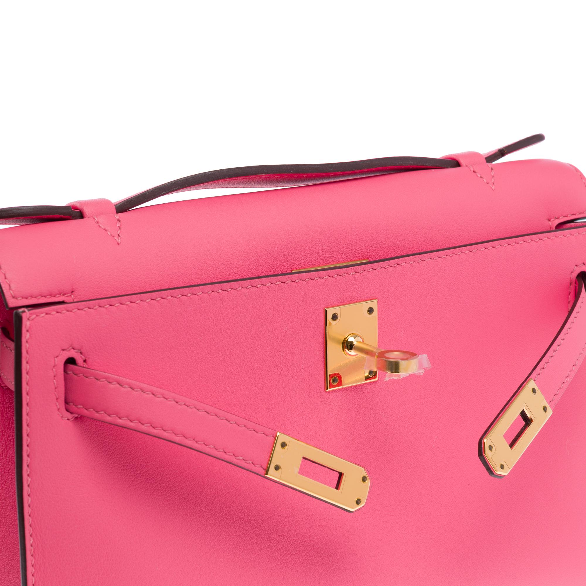 New Hermès Pochette Kelly Mini handbag in Swift Rose Azalee Pink calfskin, GHW 2