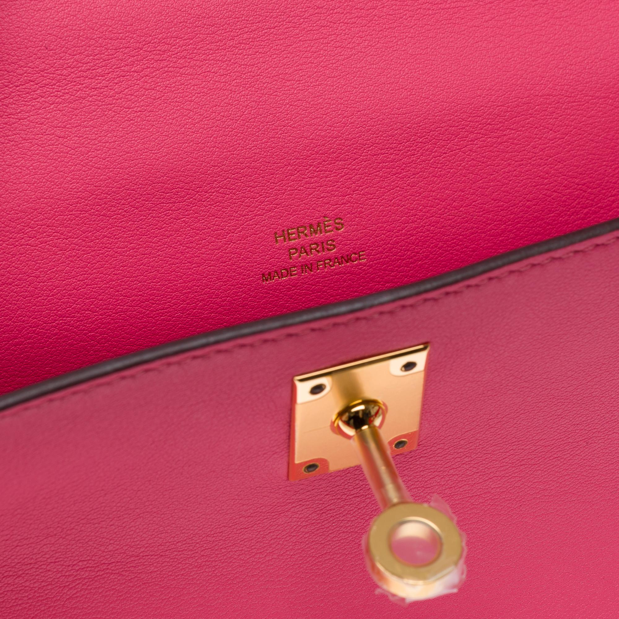 New Hermès Pochette Kelly Mini handbag in Swift Rose Azalee Pink calfskin, GHW 3