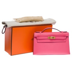 Nuova borsa Hermès Pochette Kelly Mini in pelle di vitello Swift Rose Azalee Pink, GHW