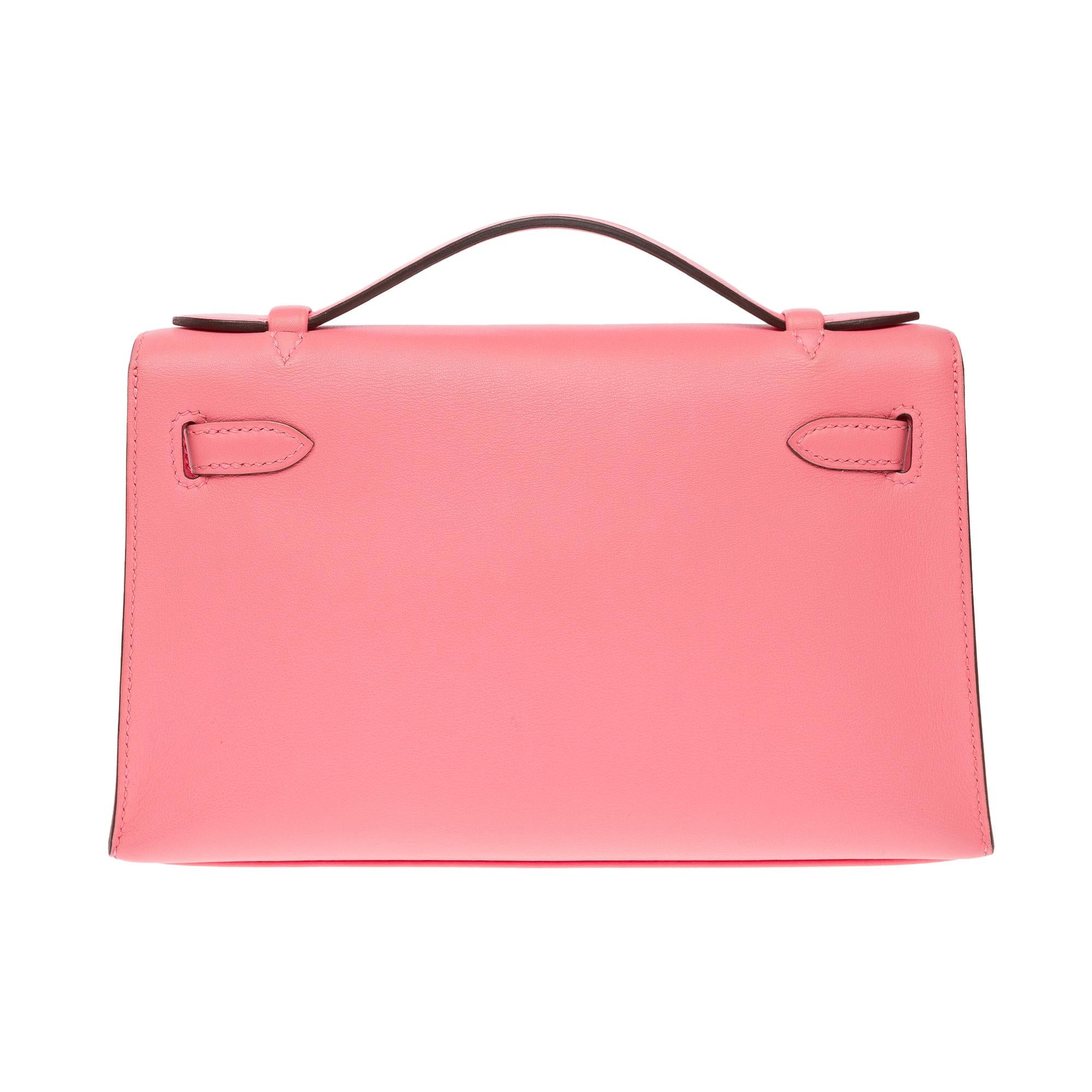 Women's New Hermès Pochette Kelly Mini handbag in Swift Rose Azalee Pink calfskin, PHW
