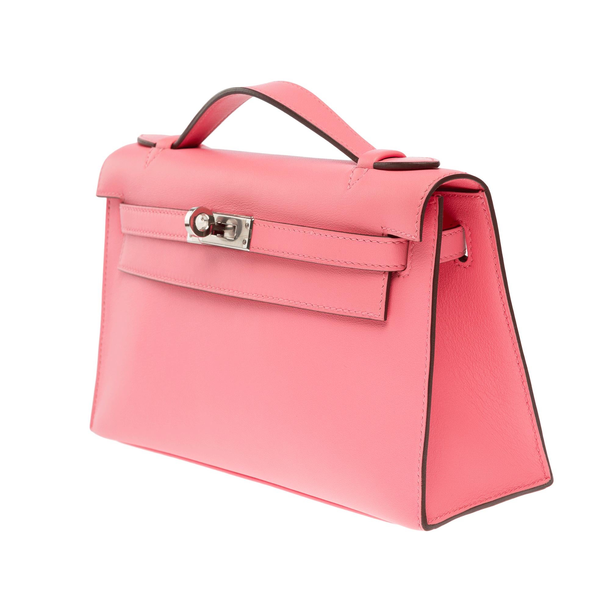 New Hermès Pochette Kelly Mini handbag in Swift Rose Azalee Pink calfskin, PHW 1