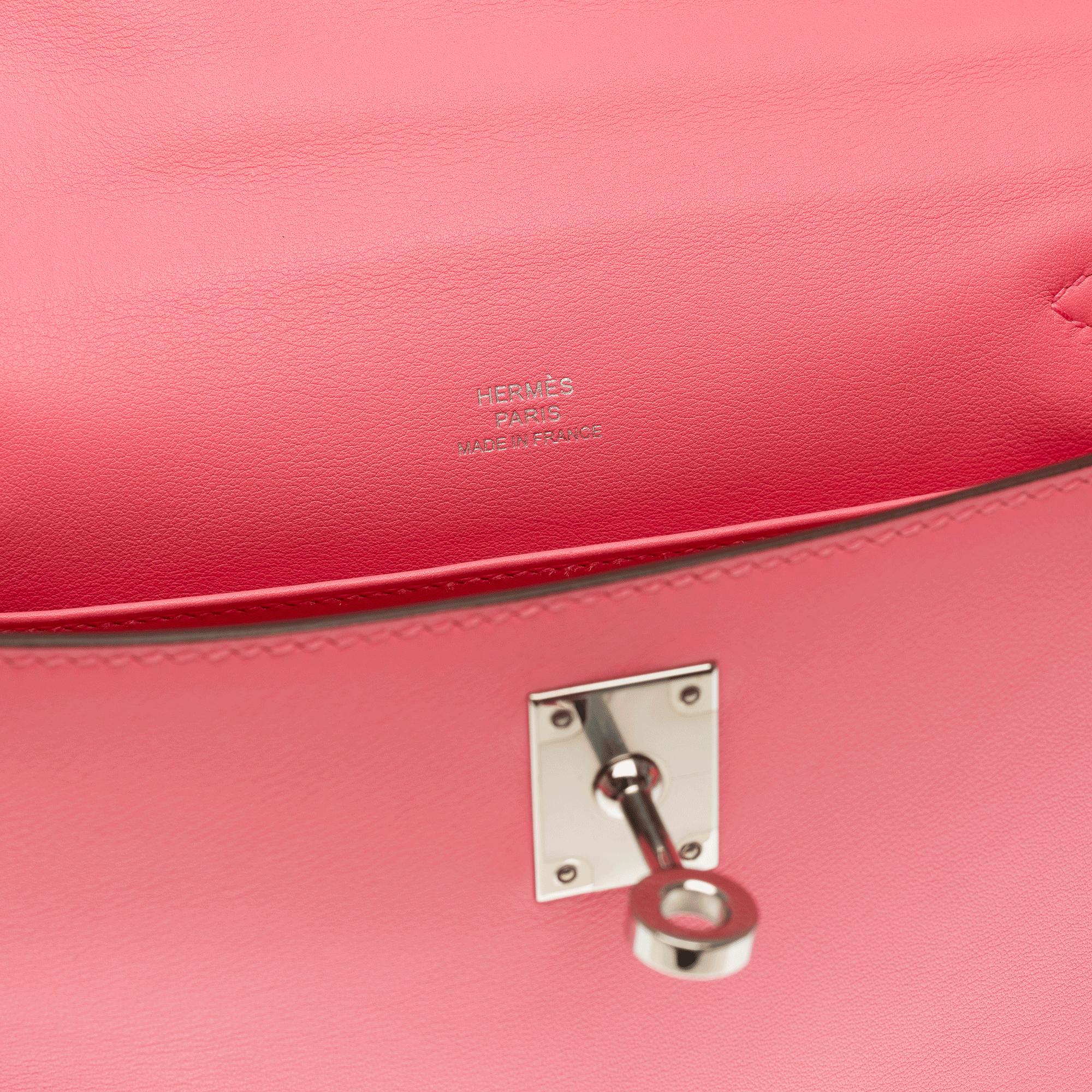 New Hermès Pochette Kelly Mini handbag in Swift Rose Azalee Pink calfskin, PHW 3