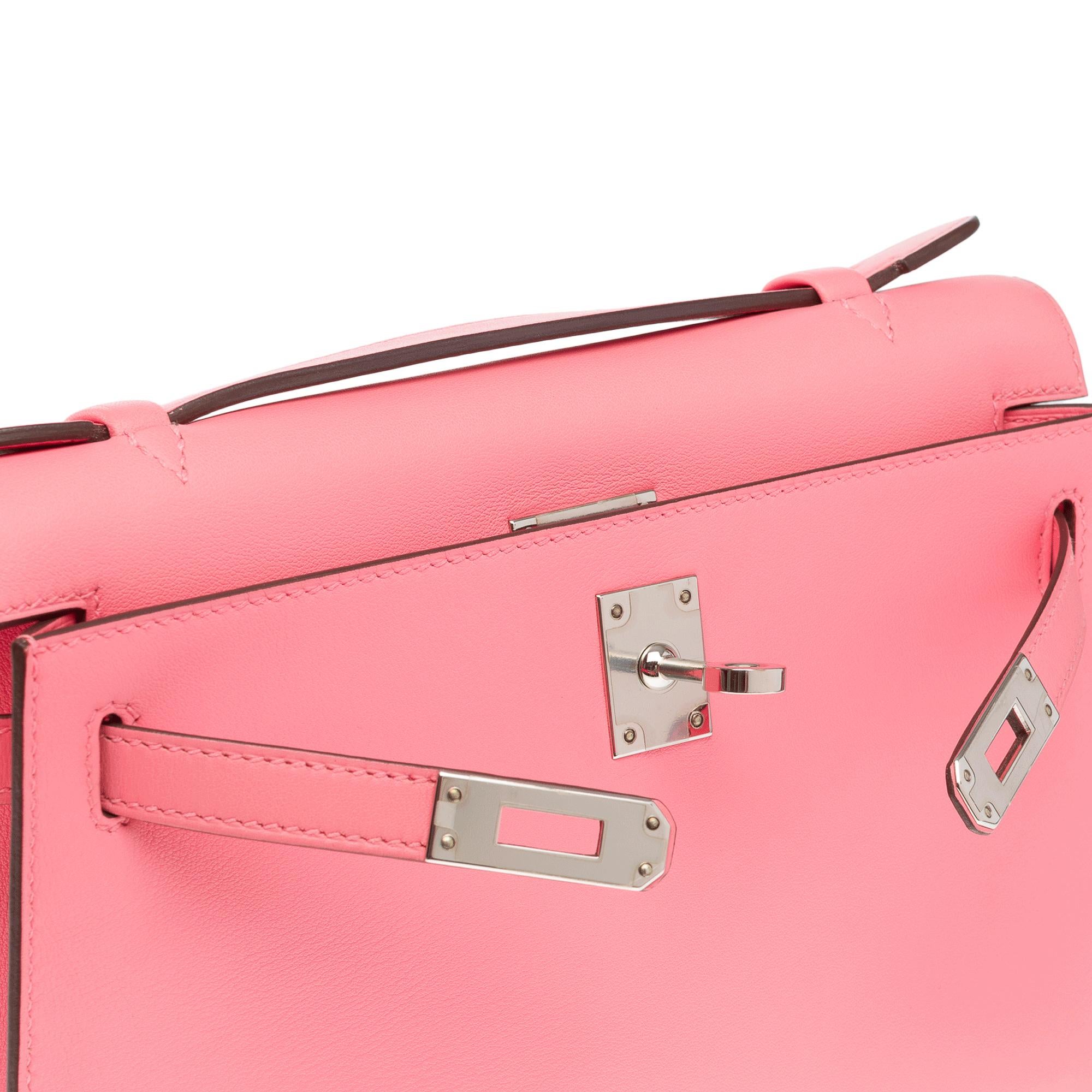 New Hermès Pochette Kelly Mini handbag in Swift Rose Azalee Pink calfskin, PHW 4