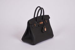 New Hermes Rare Birkin 25 Black Togo Rose Gold Hardware