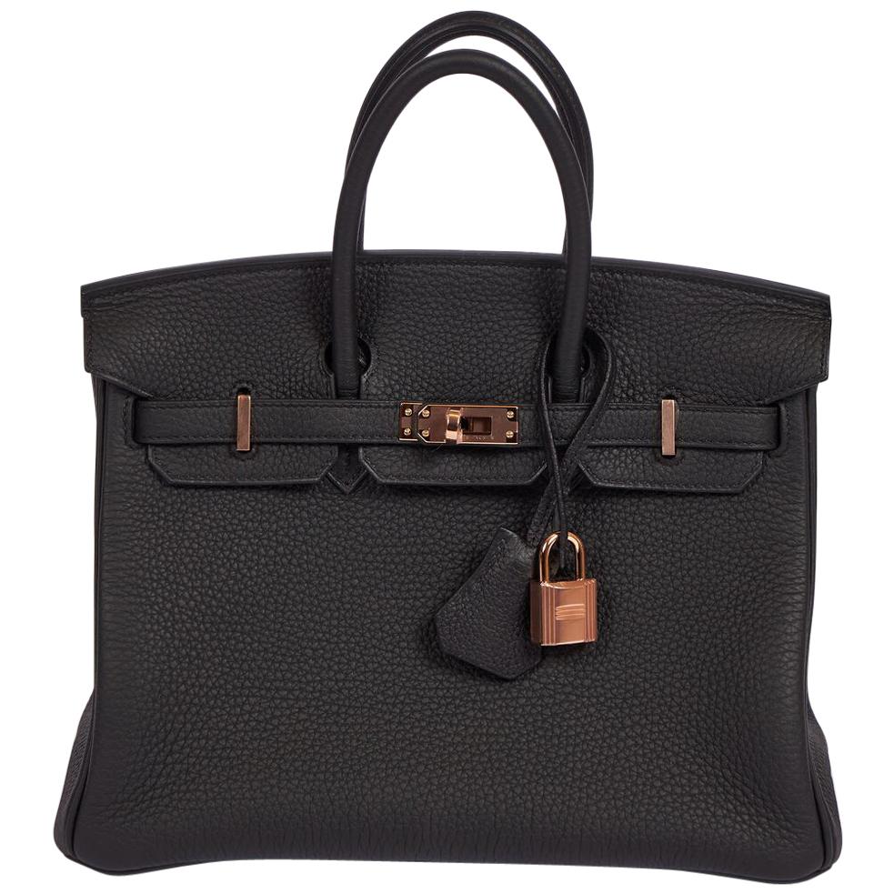 New Hermes Rare Birkin 25 Black Togo Rose Gold Hardware For Sale