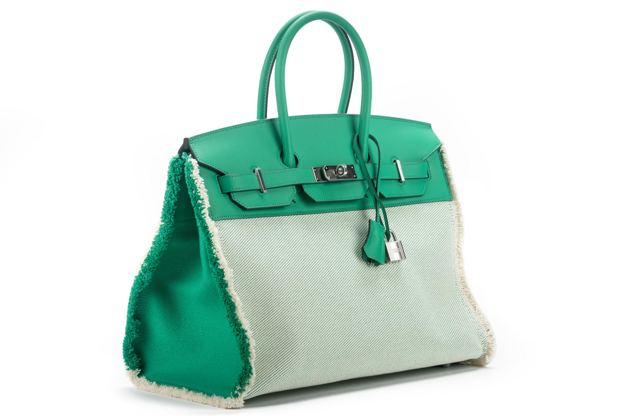 Nuevo Hermes  Raro bolso Birkin 35 Fray Menta con caja Gris