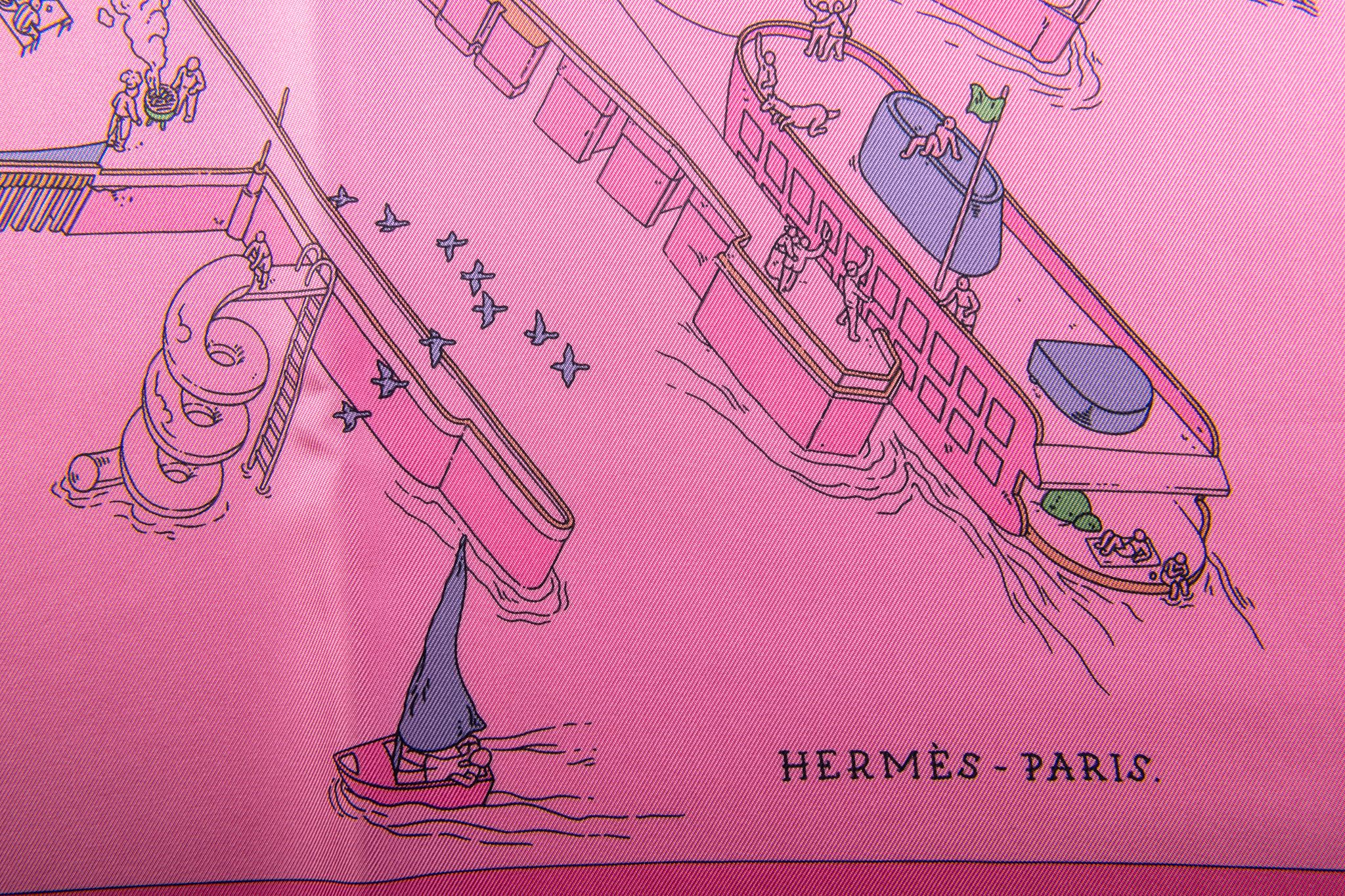 Pink New Hermes Rare Ugo Gattoni NY Silk Scarf in Box