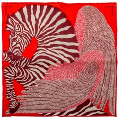 New Hermes Red Collectible Zebra Scarf in Box