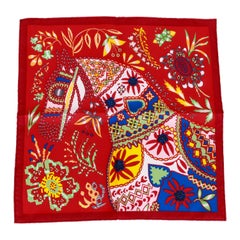 New Hermes Red Horse Silk Gavroche 16.5" Scarf in Box