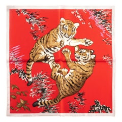 New Hermes Red Tiger Cubs Silk Gavroche Scarf