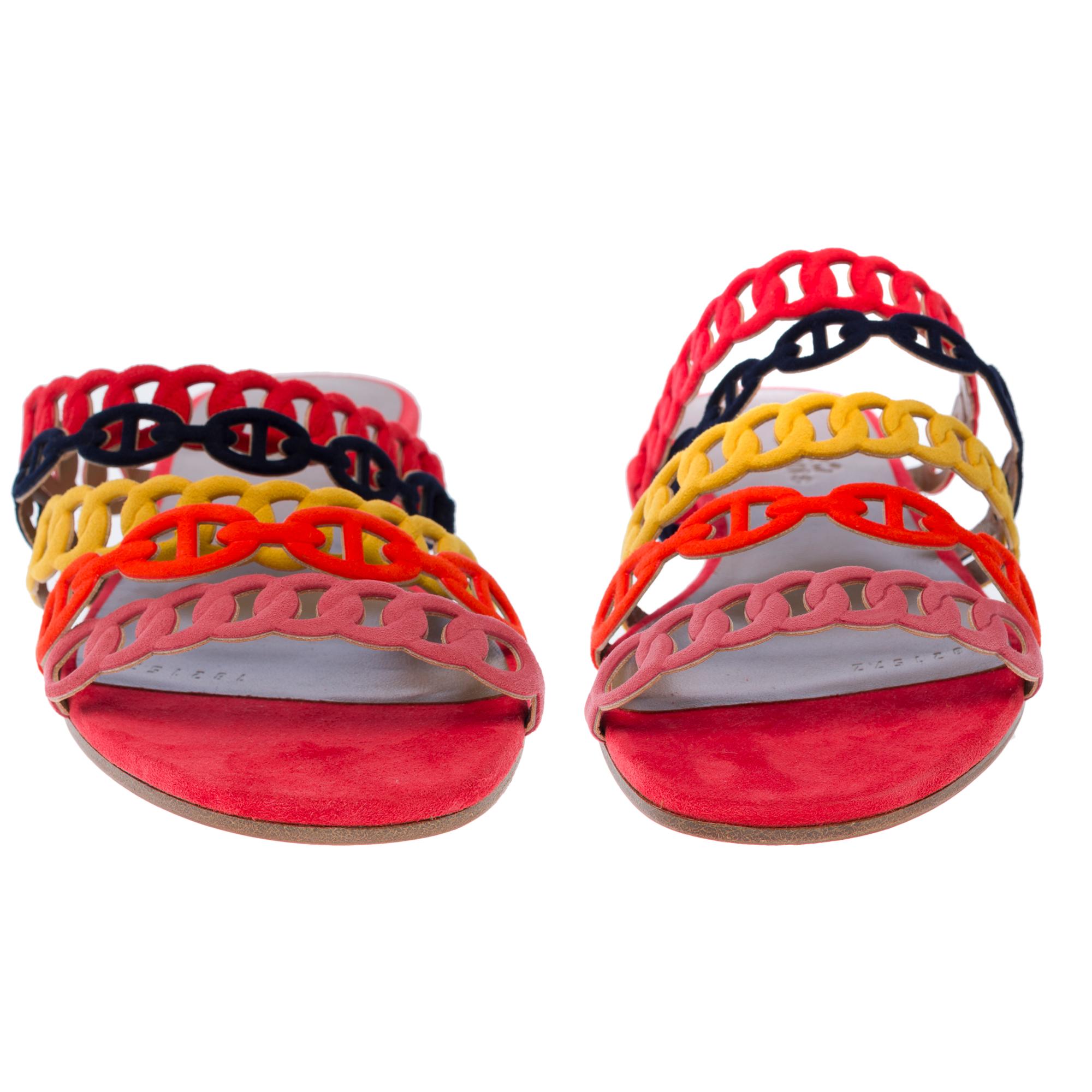 Nouveau Sandales Hermès Rivage en daim multicolore, taille 36 (5 US) en vente 5