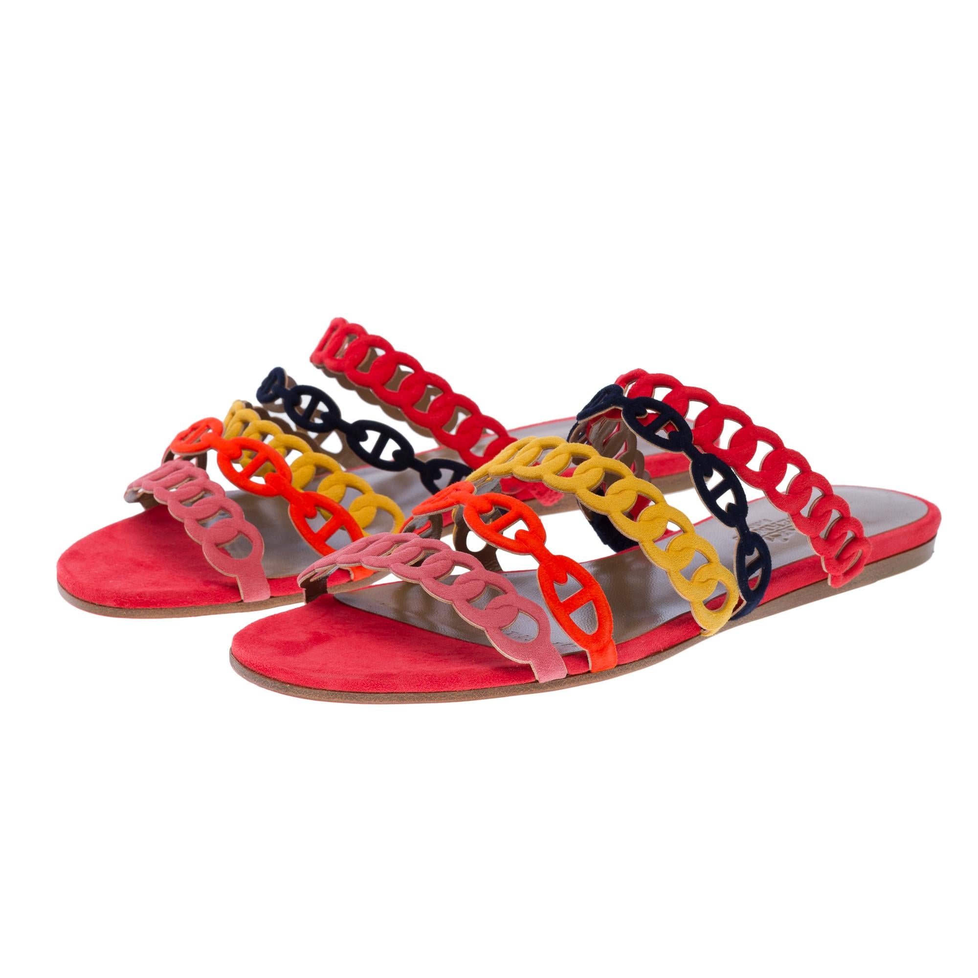 Orange Nouveau Sandales Hermès Rivage en daim multicolore, taille 36 (5 US) en vente