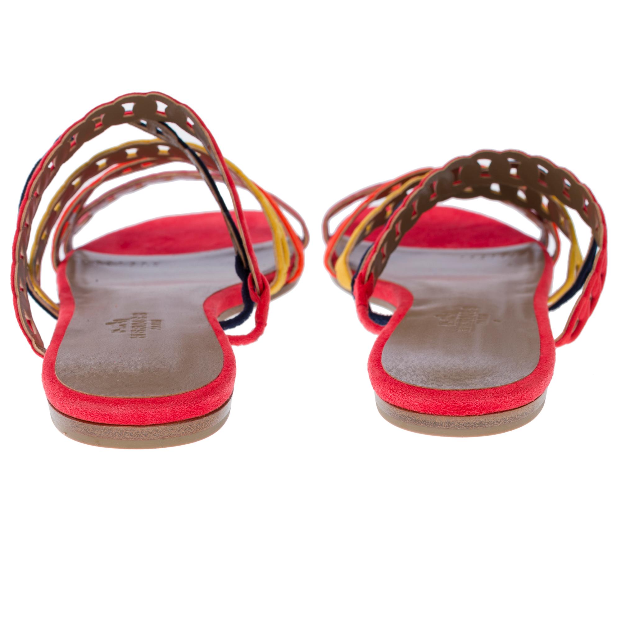 Nouveau Sandales Hermès Rivage en daim multicolore, taille 36 (5 US) Neuf - En vente à Paris, IDF