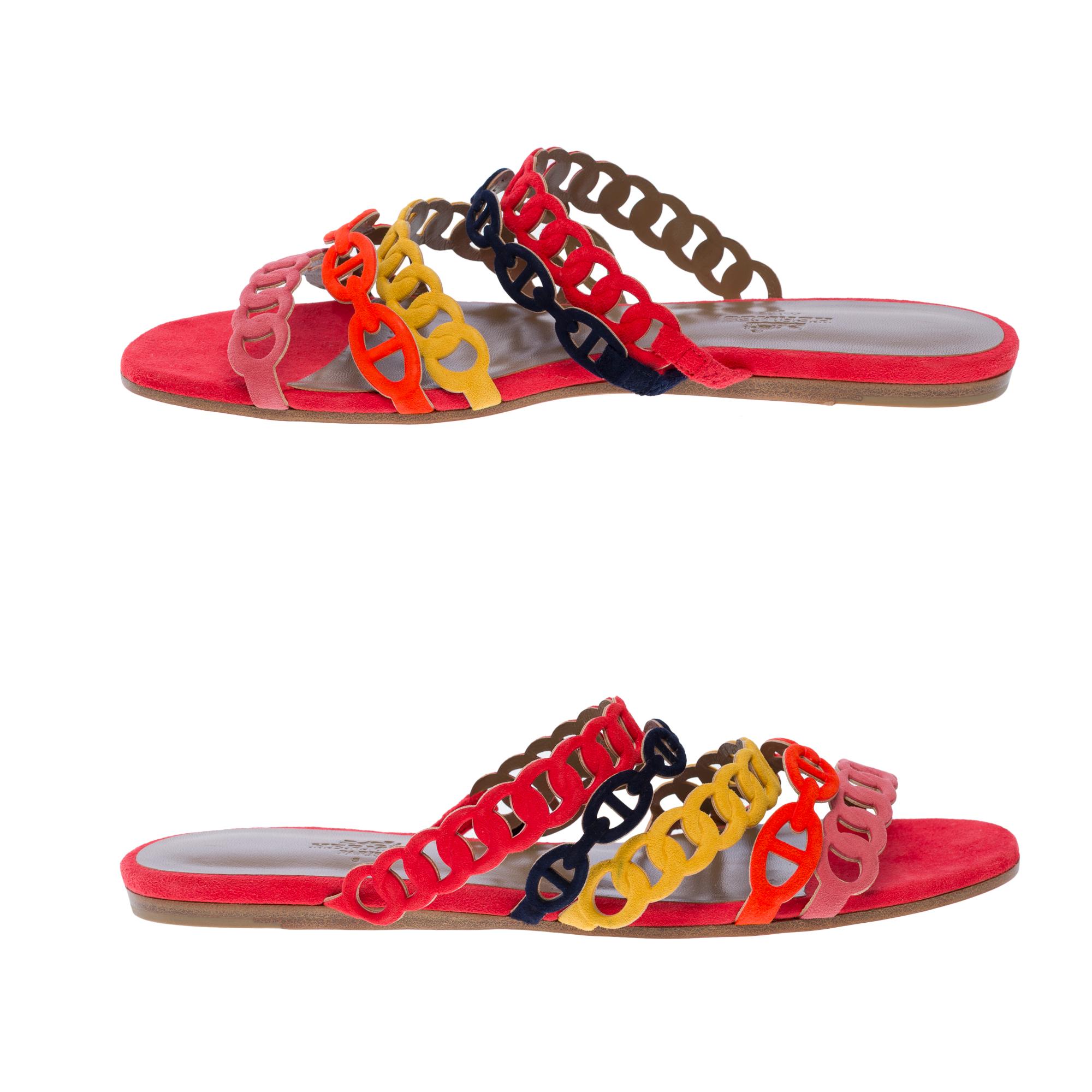 Nouveau Sandales Hermès Rivage en daim multicolore, taille 36 (5 US) Pour femmes en vente