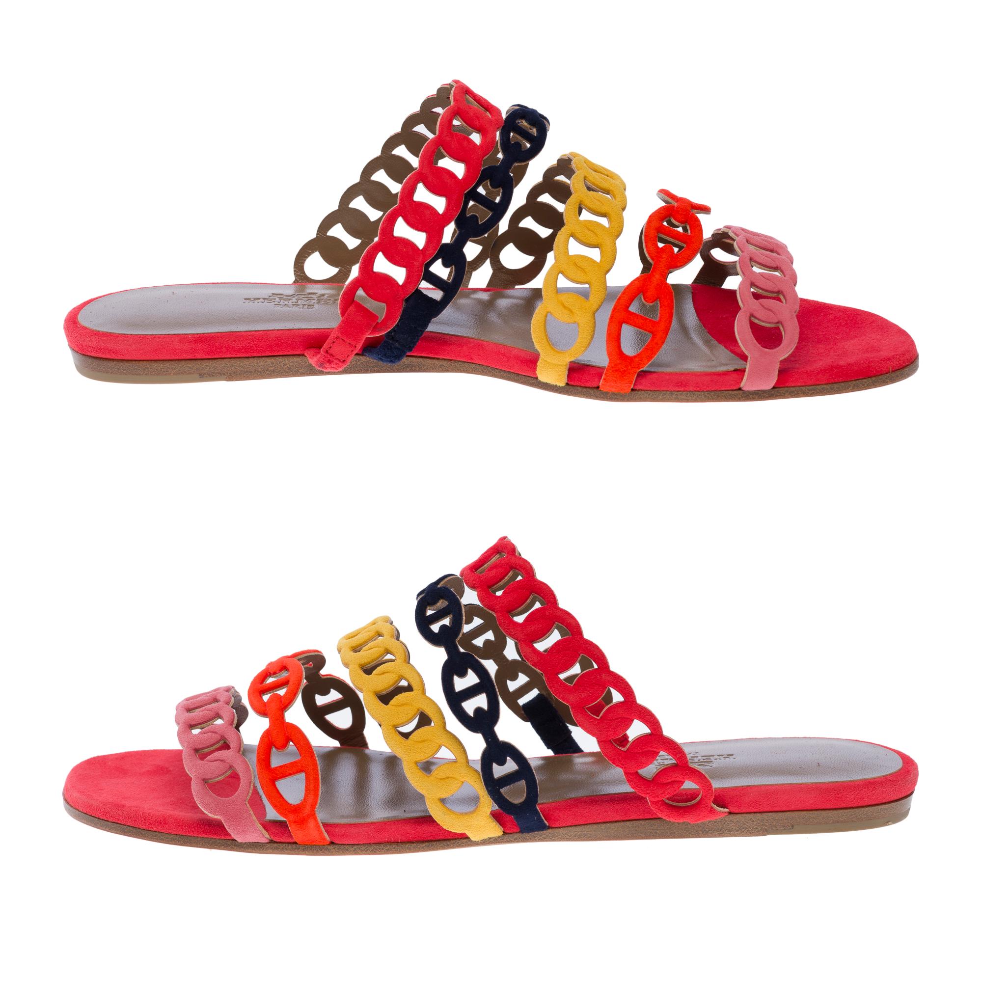 Nouveau Sandales Hermès Rivage en daim multicolore, taille 36 (5 US) en vente 1