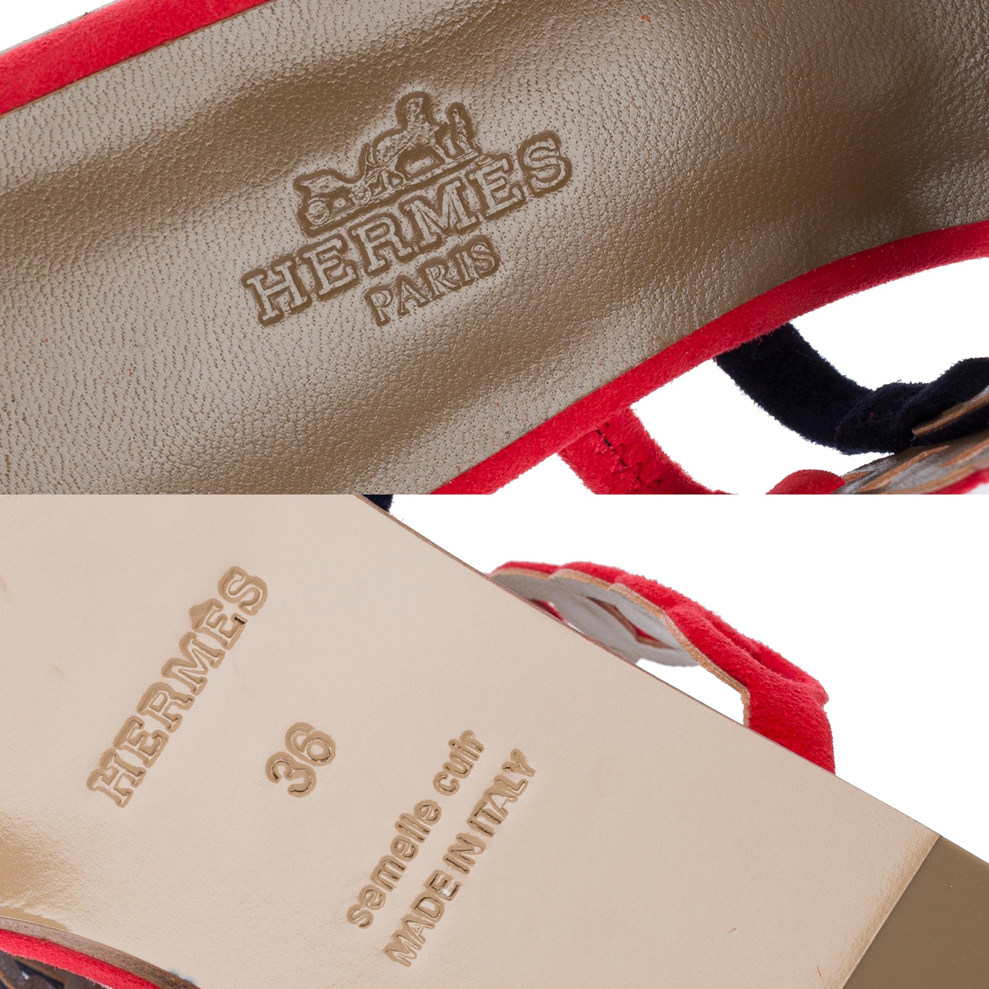 Nouveau Sandales Hermès Rivage en daim multicolore, taille 36 (5 US) en vente 2