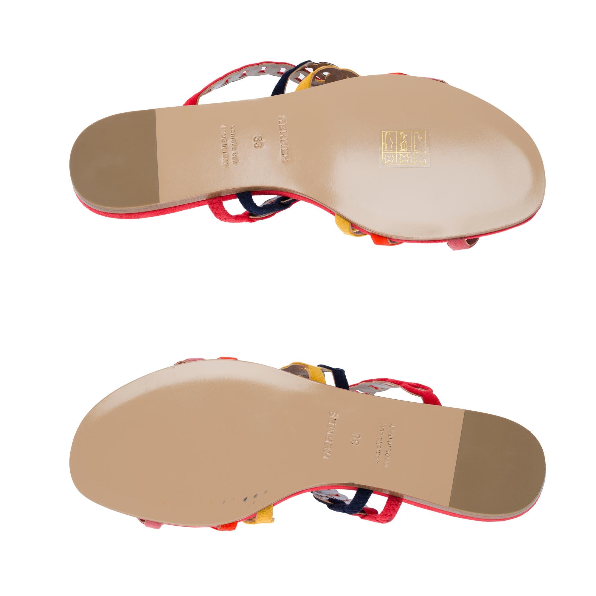 Nouveau Sandales Hermès Rivage en daim multicolore, taille 36 (5 US) en vente 4
