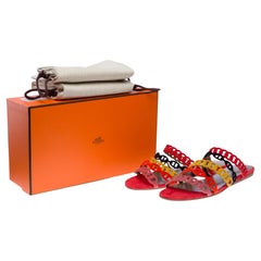 Nouveau Sandales Hermès Rivage en daim multicolore, taille 36 (5 US)