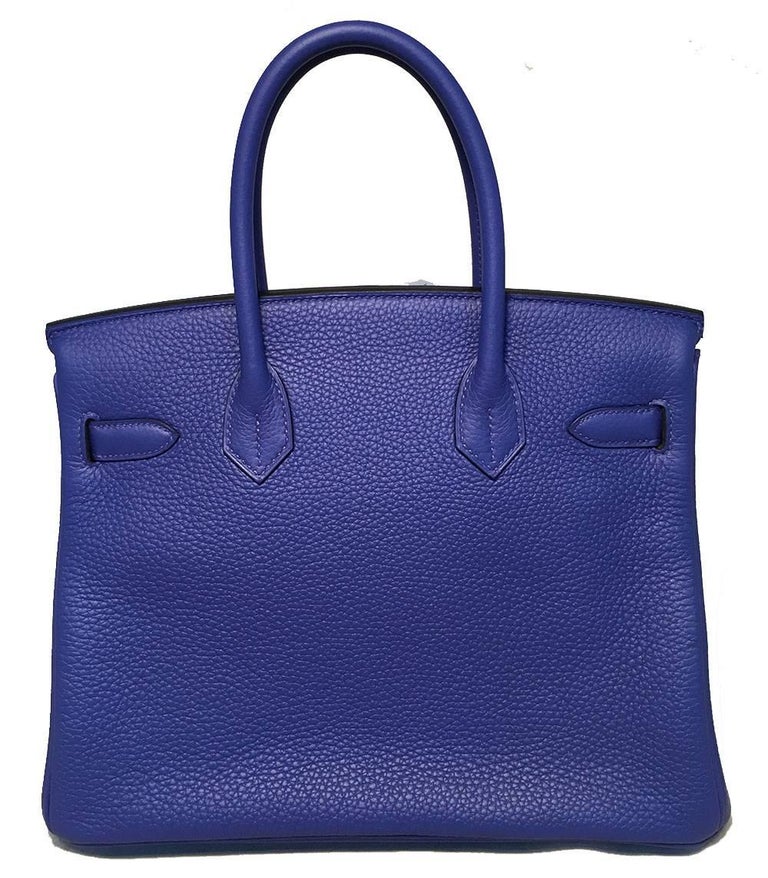 Hermes Royal Blue Clemence Leather 30cm GHW Birkin Bag For Sale at 1stdibs