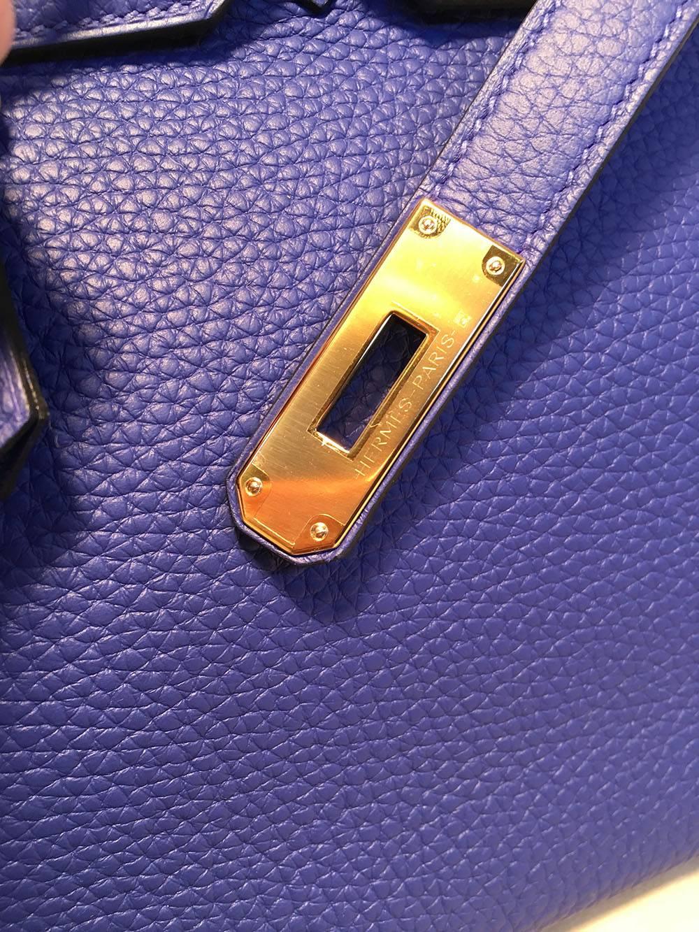 Women's Hermes Blue Electric Clemence Leather 30cm Birkin Bag GHW