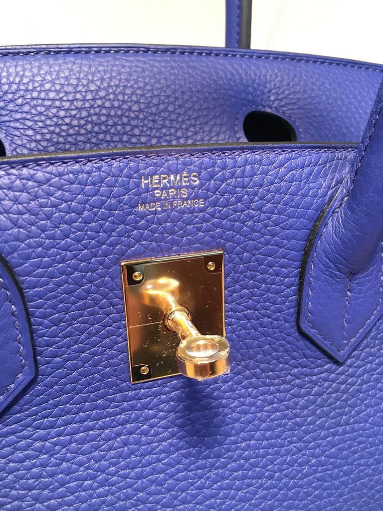 Hermes Blue Electric Clemence Leather 30cm Birkin Bag GHW For Sale at