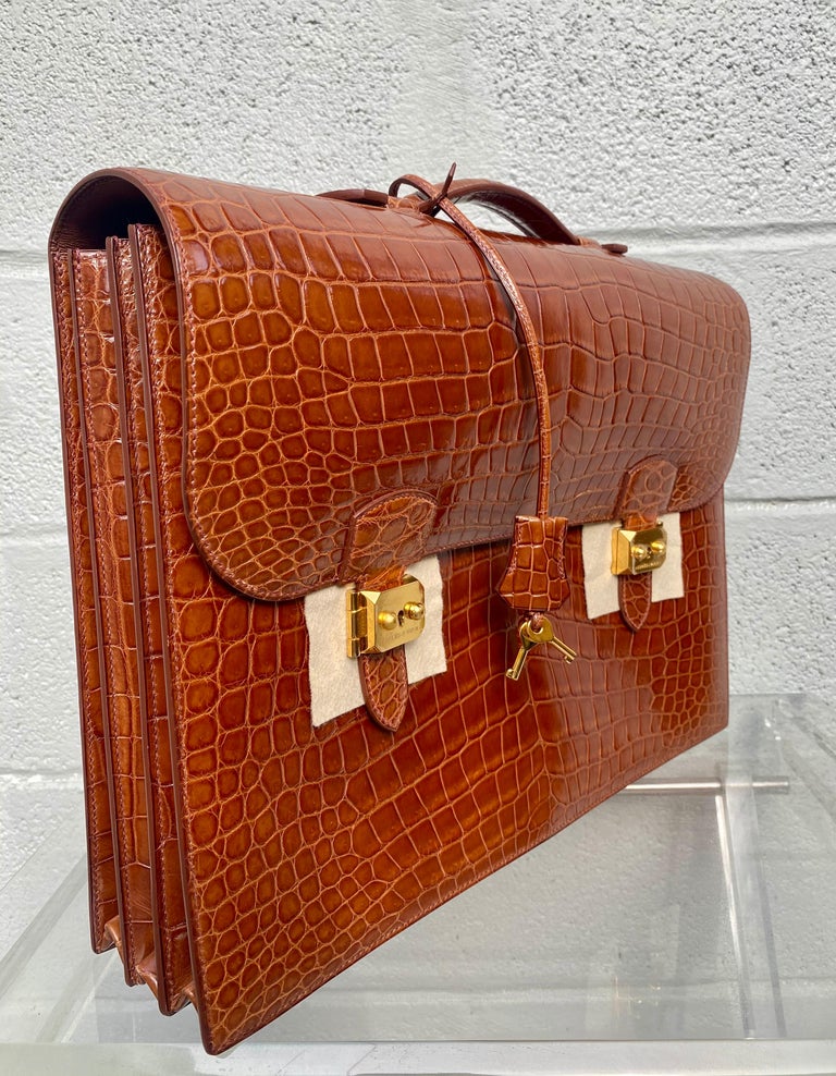 HERMES Sac A Depeche 41 Briefcase Mocha Brown Leather Gold Hardware  Men's Bag