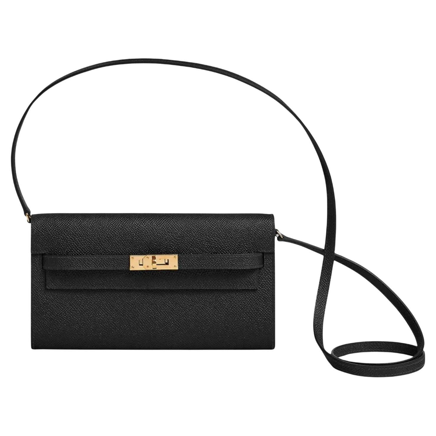 NUOVO Hermes Sac Kelly To Go in Noir/Nero Epsom Gold HW con tracolla in vendita