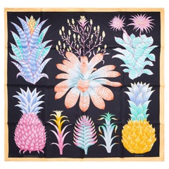 New Hermès scarf “Index Bromeliaceae” 90 in black and yellow silk