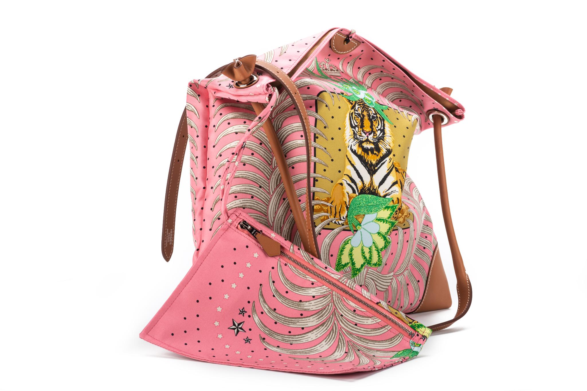 Tiger-Tasche aus Seide und Leder von Hermes Barenia (Braun) im Angebot