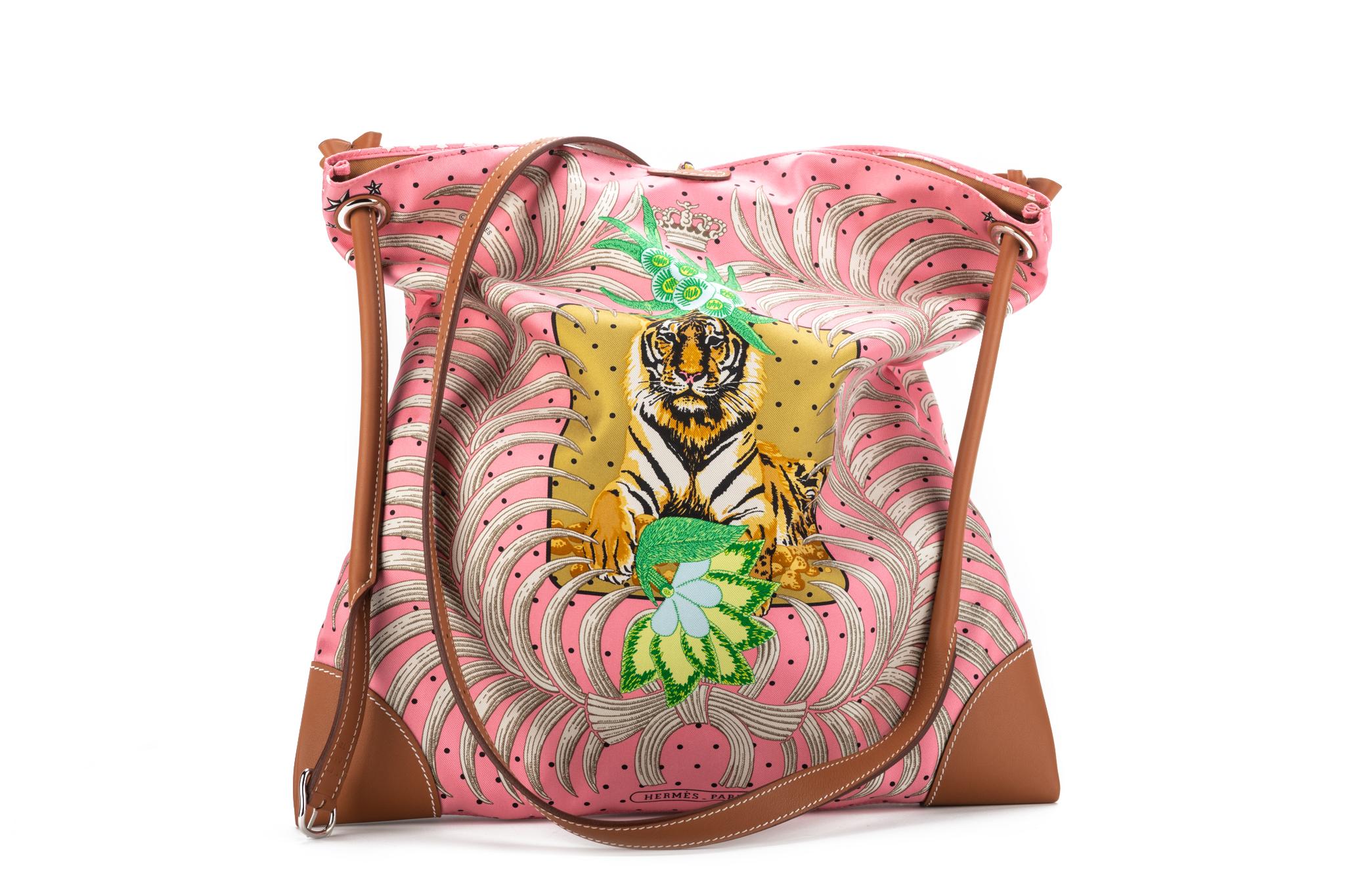 Tiger-Tasche aus Seide und Leder von Hermes Barenia Damen im Angebot