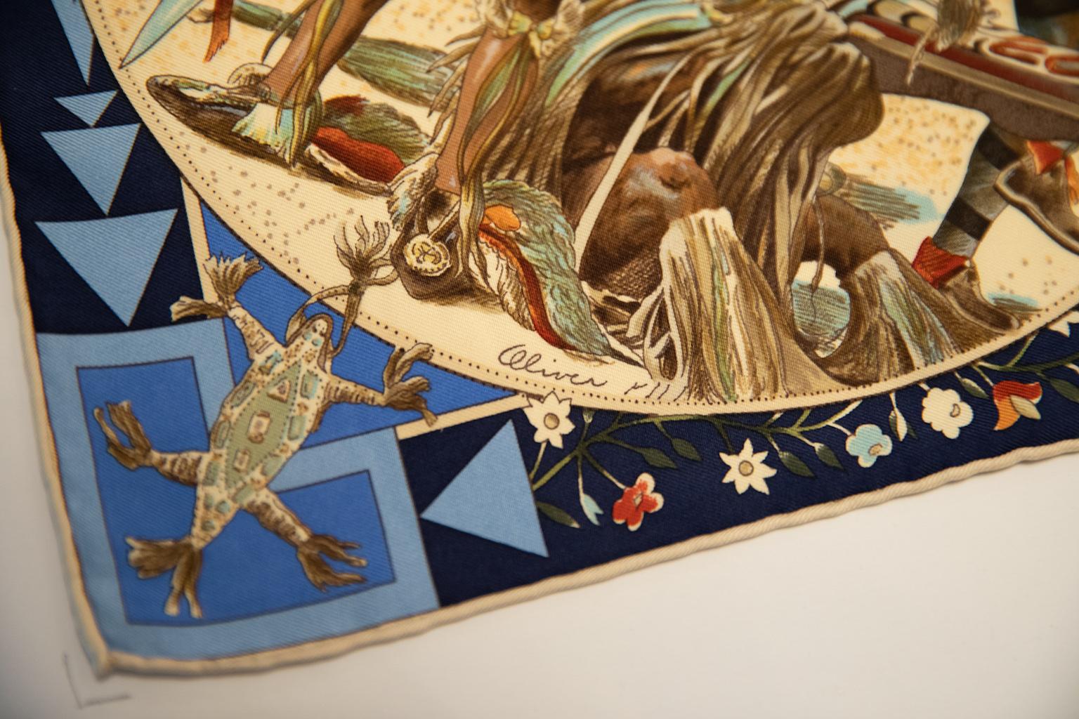 New Hermes Silk Mythologies Blue Brown Scarf In New Condition For Sale In West Hollywood, CA