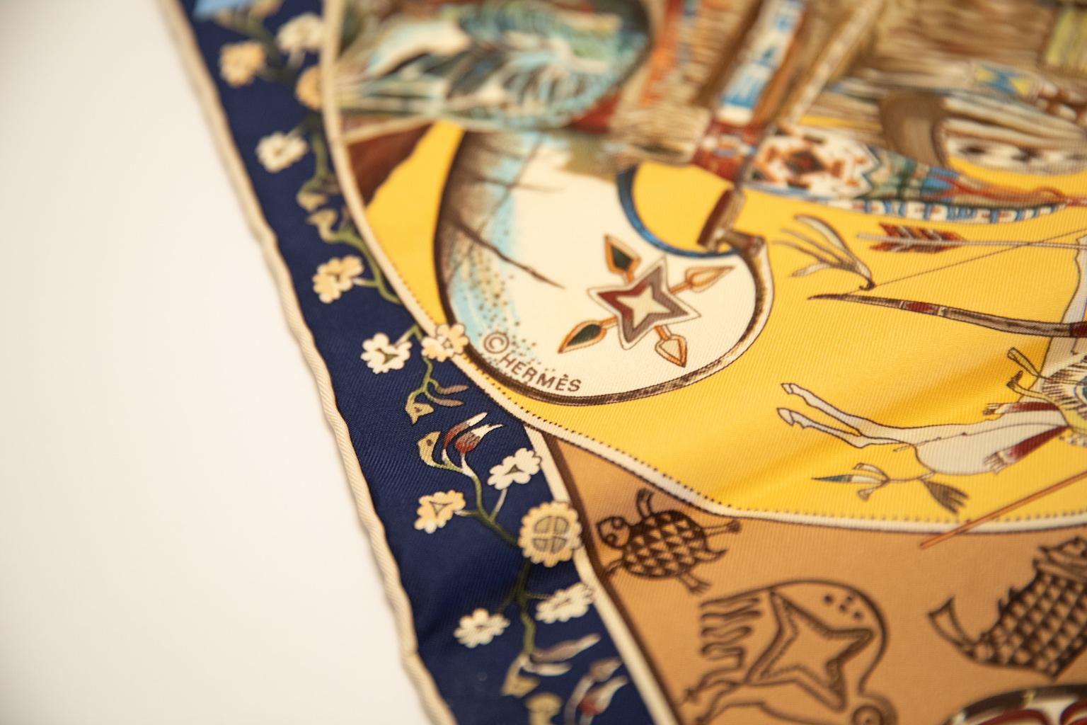 Women's or Men's New Hermes Silk Mythologies Blue Brown Scarf For Sale
