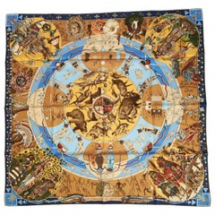 Nuevo Pañuelo Hermes Seda Mitologías Azul Marrón