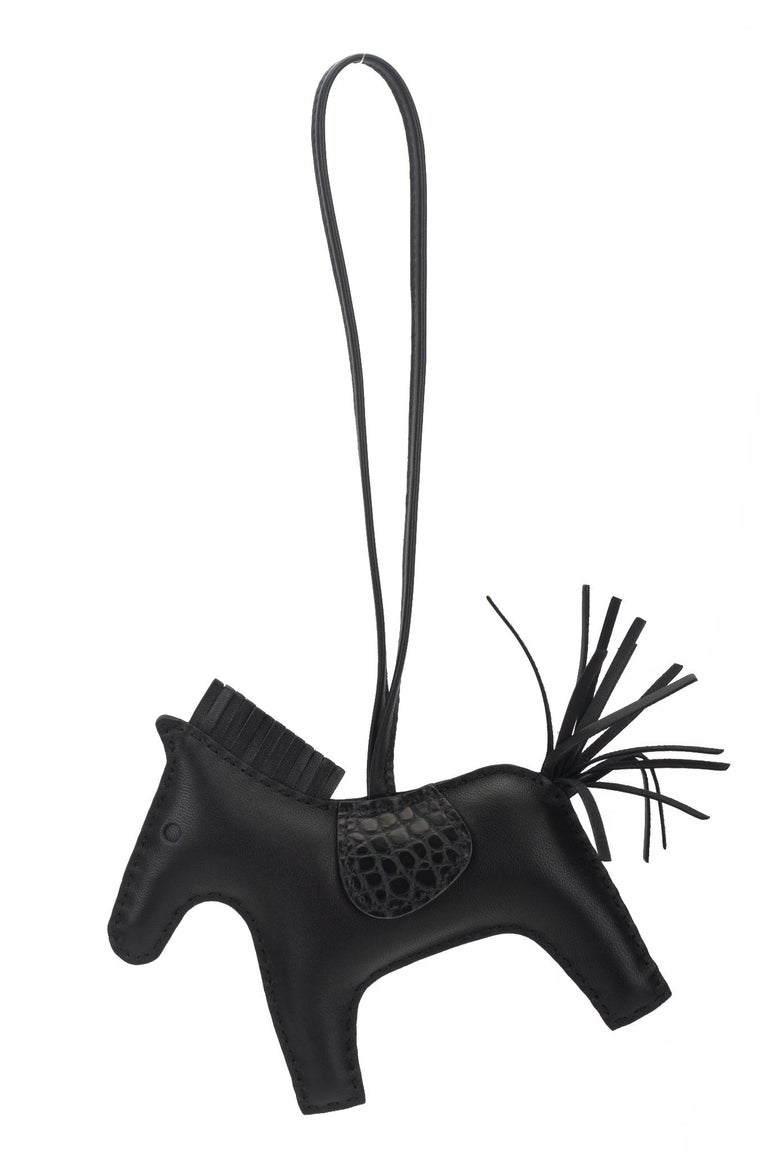 NIB Hermes Milo Lambskin Grigri Rodeo Horse Bag Charm PM So Black