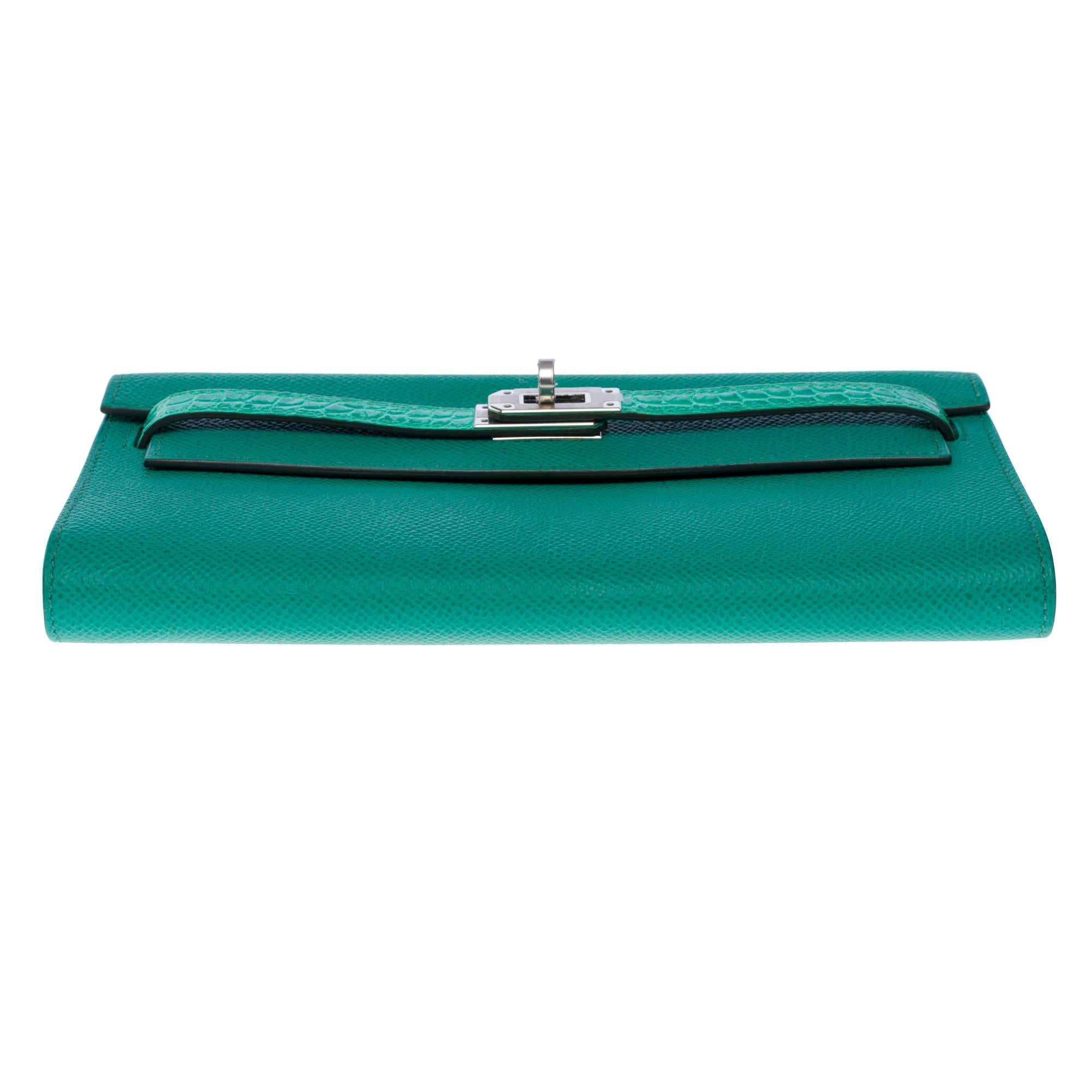 New Hermès Touch Kelly Wallet To Go Vert Jade Epsom und glänzendes Alligator, PHW im Angebot 6