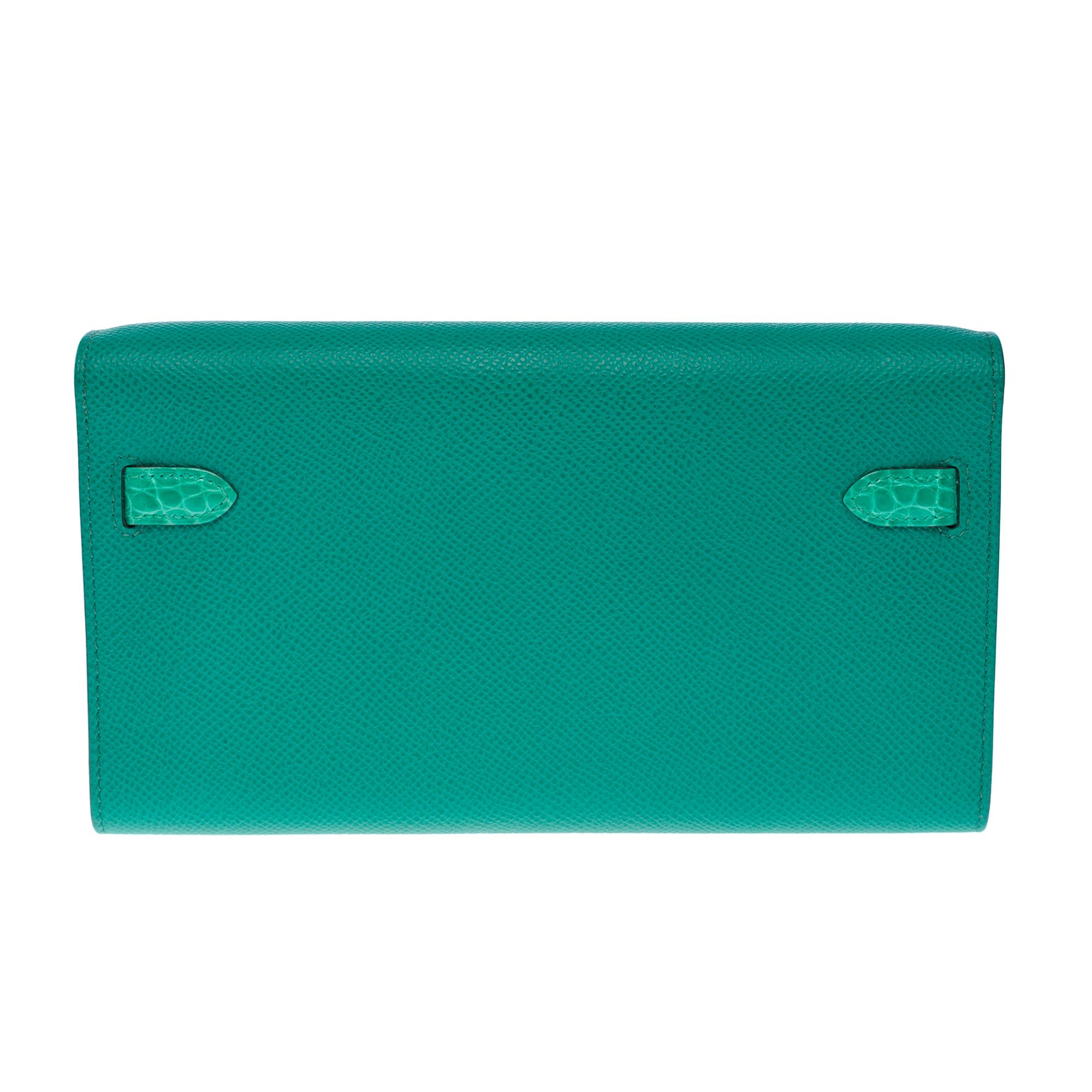 New Hermès Touch Kelly Wallet To Go Vert Jade Epsom und glänzendes Alligator, PHW Damen im Angebot
