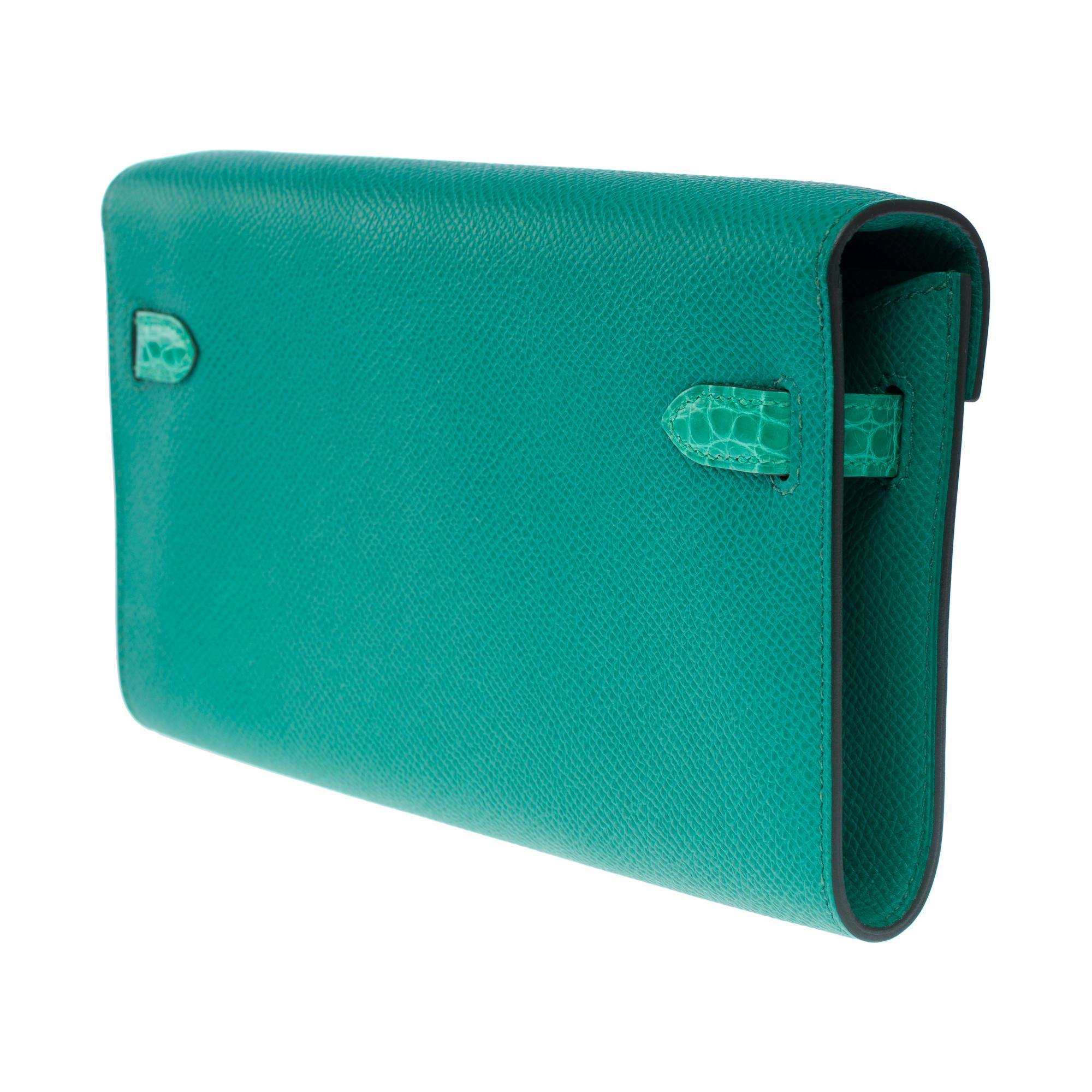 New Hermès Touch Kelly Wallet To Go Vert Jade Epsom und glänzendes Alligator, PHW im Angebot 2