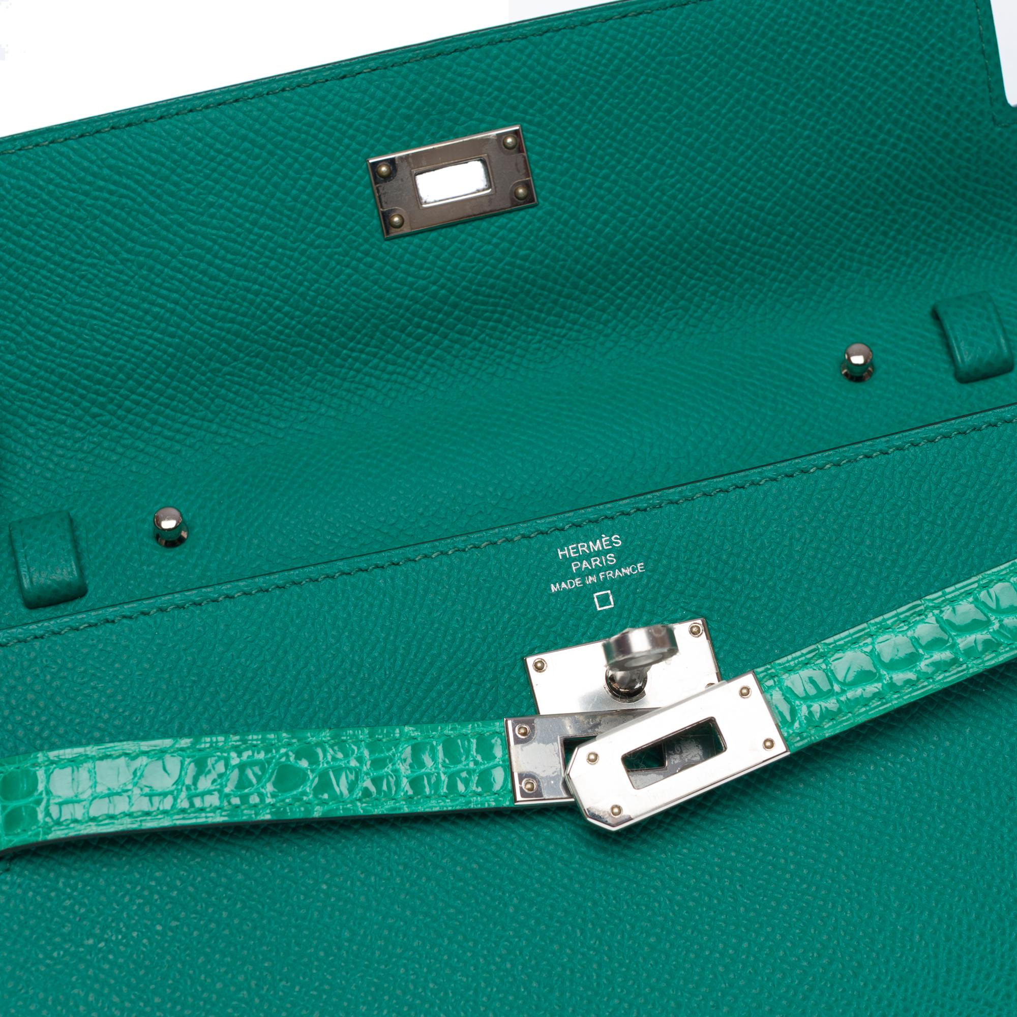 New Hermès Touch Kelly Wallet To Go Vert Jade Epsom und glänzendes Alligator, PHW im Angebot 3
