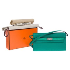 New Hermès Touch Kelly Wallet To Go Vert Jade Epsom and Shiny Alligator, PHW