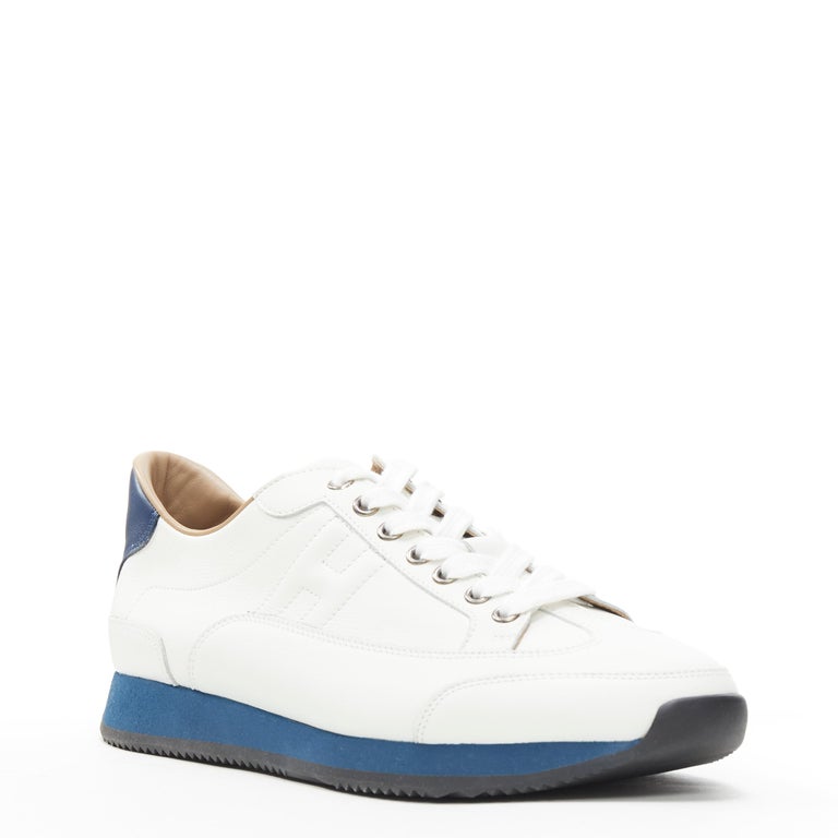 new HERMES Trial H logo white leather navy blue rubber sole low sneaker