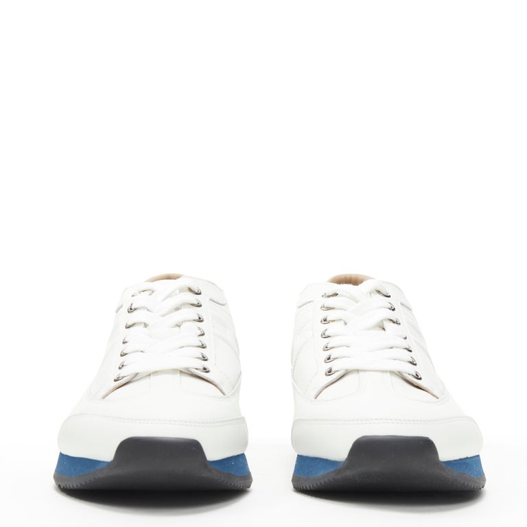 new HERMES Trial H logo white leather navy blue rubber sole low sneaker