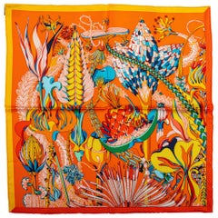 New Hermes Tropical Flowers Orange Gavroche 16.5" Scarf