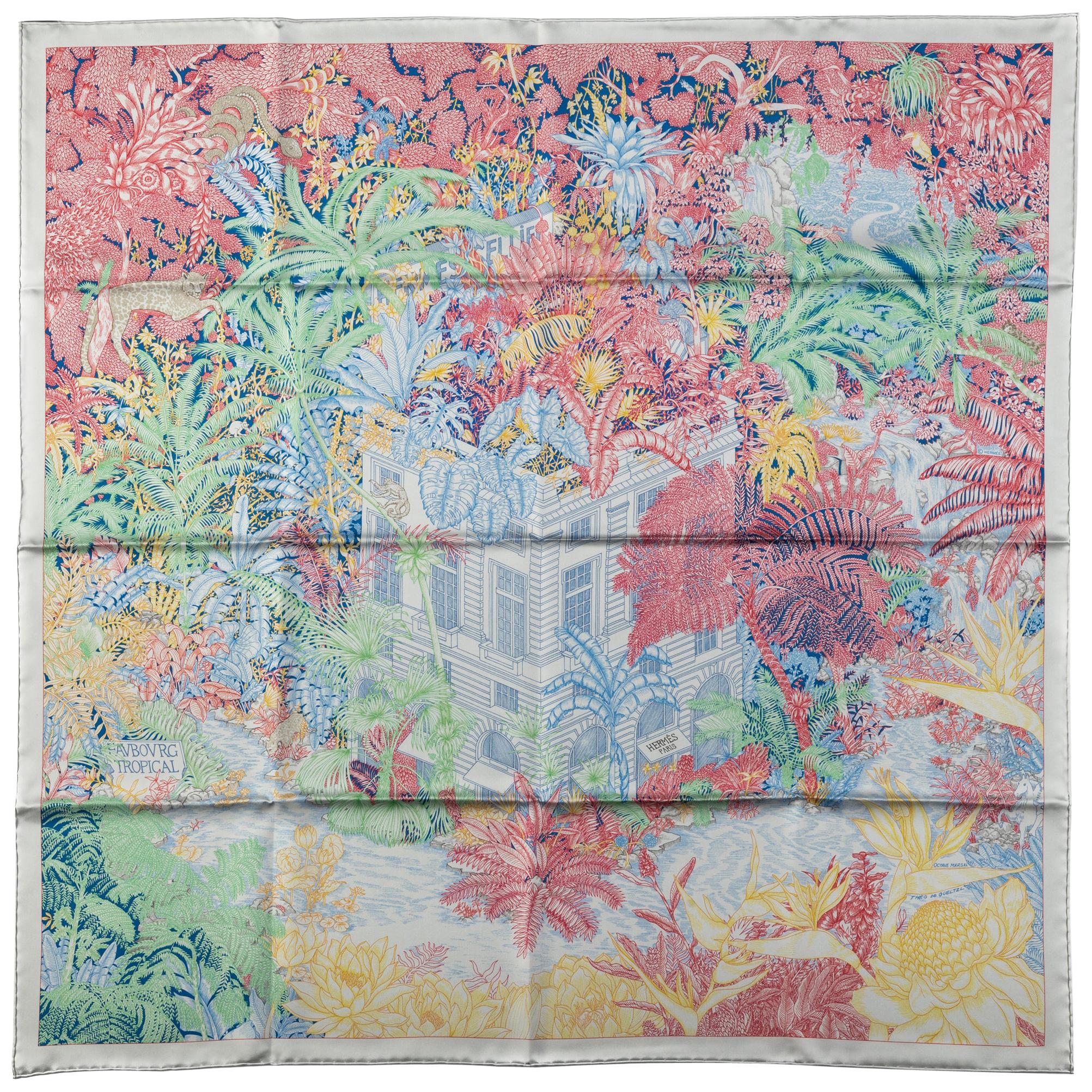 New Hermes Tropical Multi-Color Silk Scarf in Box For Sale
