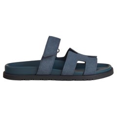 NEW! Hermes Women's Chypre Suede Bleu Turquin Sandals - Sizes 37, 38